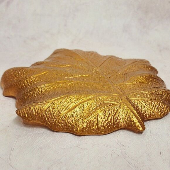1  Autumn Harvest Leaf Glass Plates Gold Metallic Back - Picture 6 of 10
